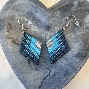 Blue Ombré Seed Bead Earrings Handwoven Beaded Earrings Gift for Her